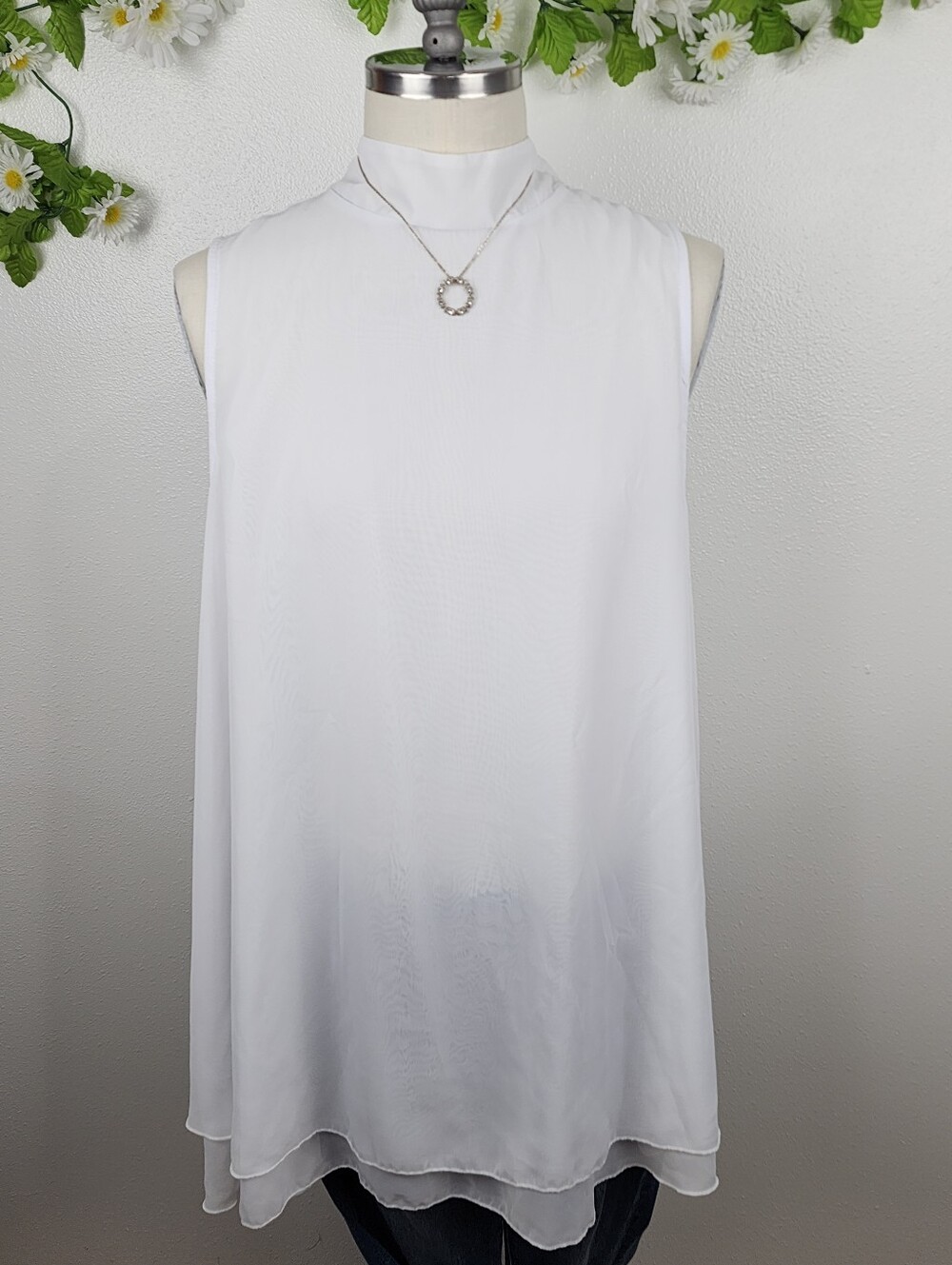 Ashley Stewart White Top - Tunic Sheer Layers - Open Back - Flowy - Sz 18 20